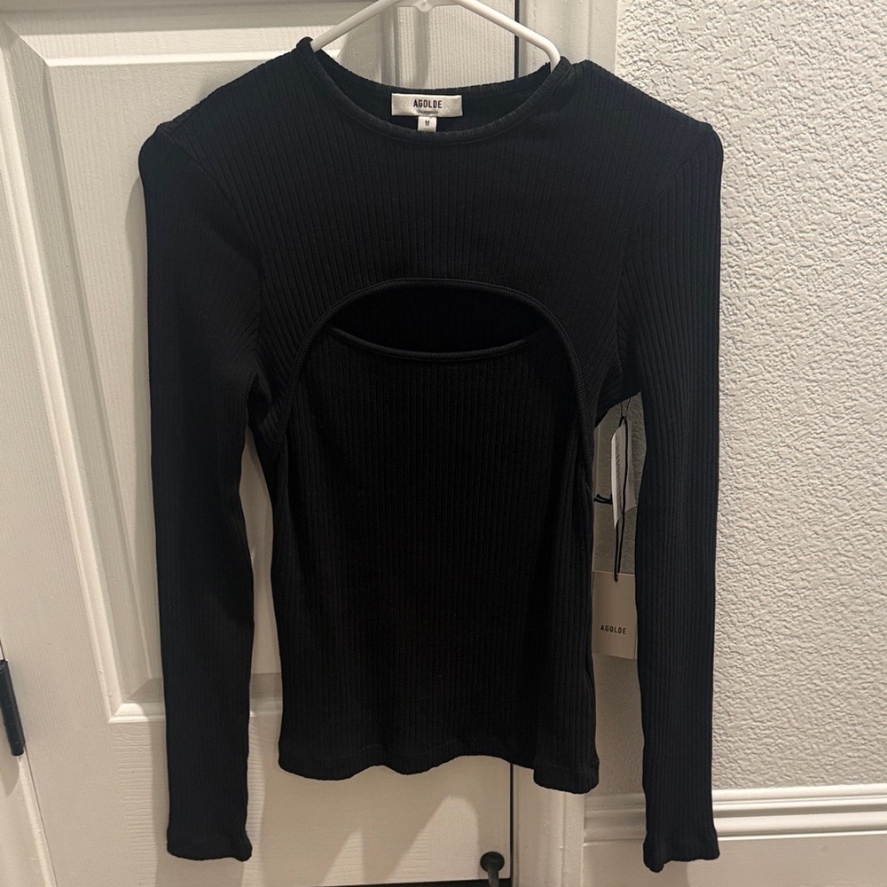 Agolde Black Ribbed Cut-Out Top